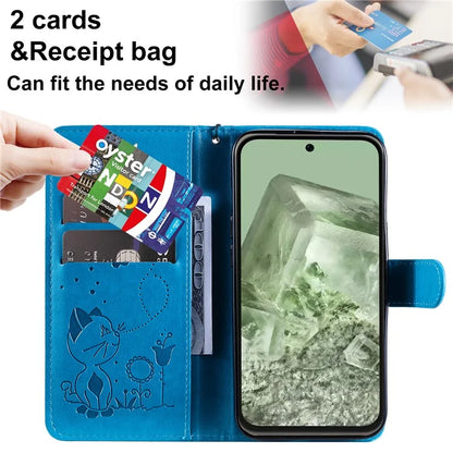 For Google Pixel 8a KT Imprinting Flower Series-4 Case Stand PU Leather Cell Phone Cover Wallet