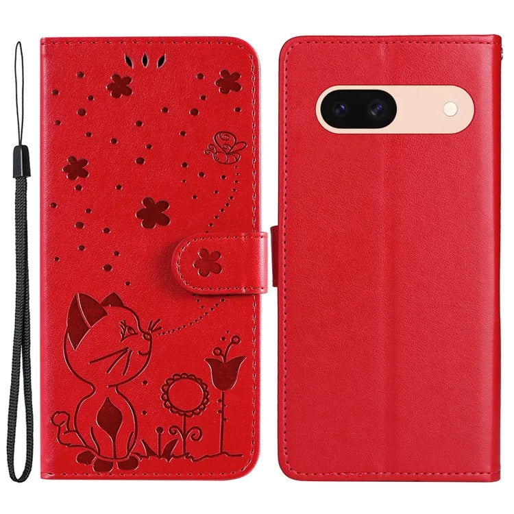 For Google Pixel 8a KT Imprinting Flower Series-4 Case Stand PU Leather Cell Phone Cover Wallet