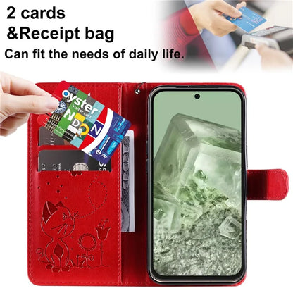 For Google Pixel 8a KT Imprinting Flower Series-4 Case Stand PU Leather Cell Phone Cover Wallet