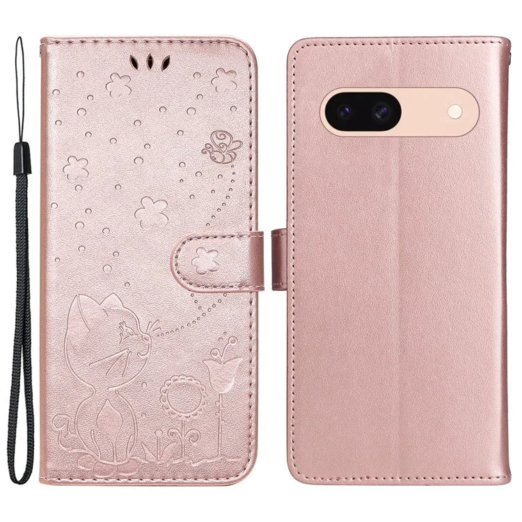 For Google Pixel 8a KT Imprinting Flower Series-4 Case Stand PU Leather Cell Phone Cover Wallet