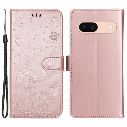 For Google Pixel 8a KT Imprinting Flower Series-4 Case Stand PU Leather Cell Phone Cover Wallet