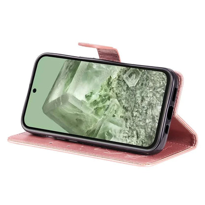For Google Pixel 8a KT Imprinting Flower Series-4 Case Stand PU Leather Cell Phone Cover Wallet