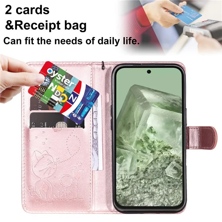 For Google Pixel 8a KT Imprinting Flower Series-4 Case Stand PU Leather Cell Phone Cover Wallet
