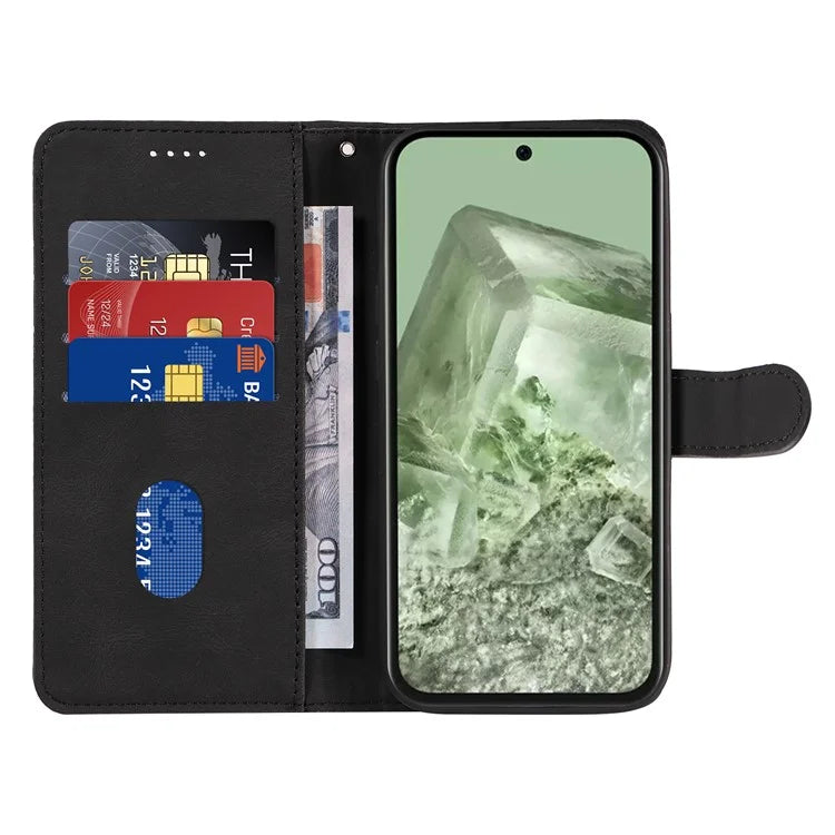 For Google Pixel 8a Phone Case Stand Leather Phone Cover with Imprinted Line Design