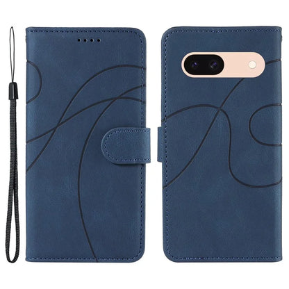 For Google Pixel 8a Phone Case Stand Leather Phone Cover with Imprinted Line Design