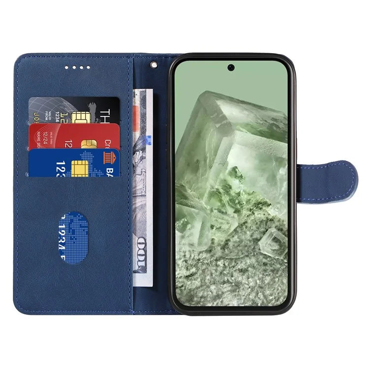 For Google Pixel 8a Phone Case Stand Leather Phone Cover with Imprinted Line Design