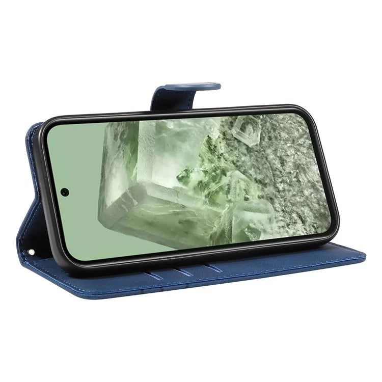 For Google Pixel 8a Phone Case Stand Leather Phone Cover with Imprinted Line Design