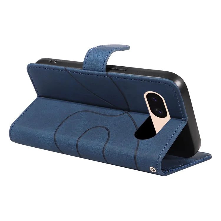 For Google Pixel 8a Phone Case Stand Leather Phone Cover with Imprinted Line Design