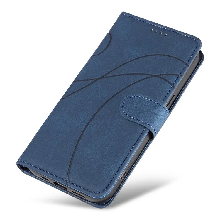 For Google Pixel 8a Phone Case Stand Leather Phone Cover with Imprinted Line Design