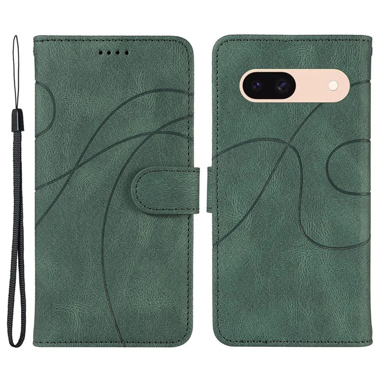 For Google Pixel 8a Phone Case Stand Leather Phone Cover with Imprinted Line Design