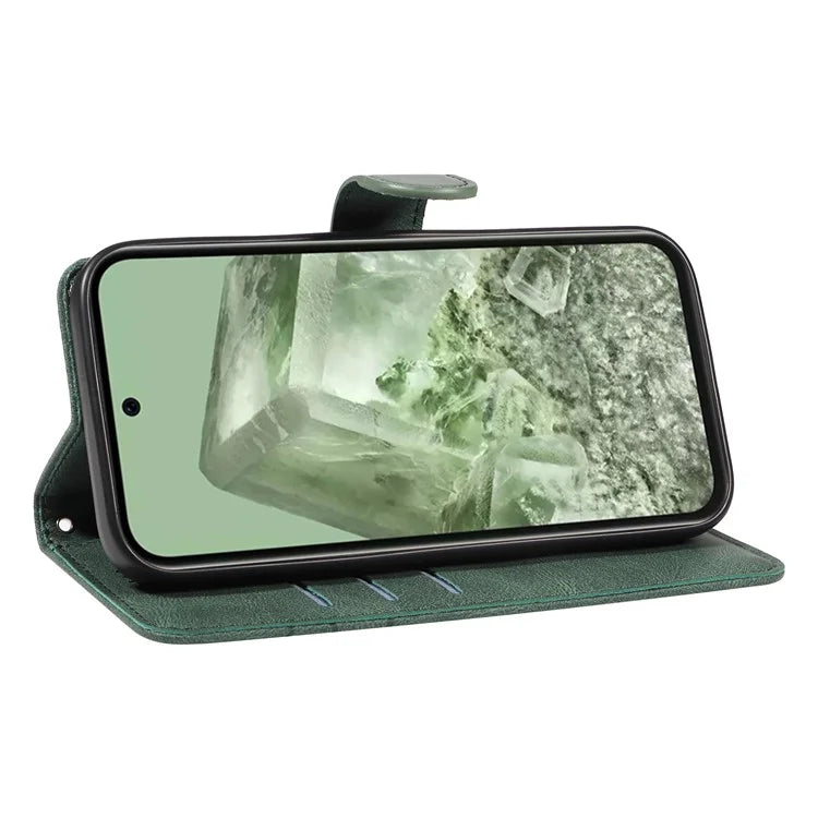 For Google Pixel 8a Phone Case Stand Leather Phone Cover with Imprinted Line Design