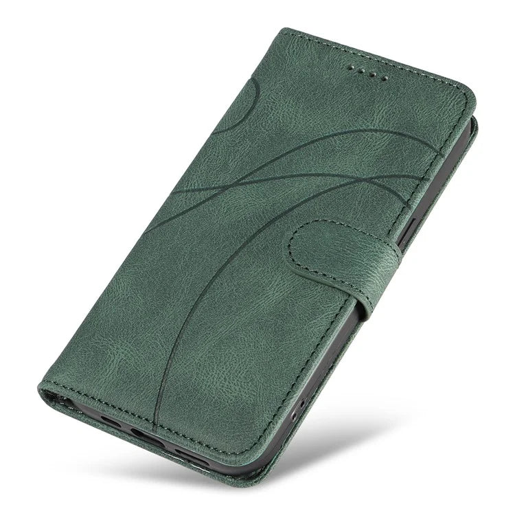 For Google Pixel 8a Phone Case Stand Leather Phone Cover with Imprinted Line Design