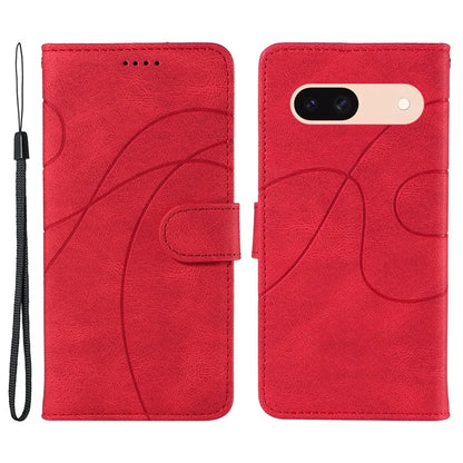 For Google Pixel 8a Phone Case Stand Leather Phone Cover with Imprinted Line Design