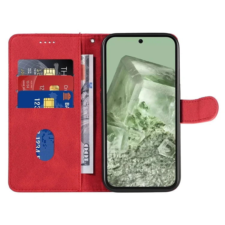 For Google Pixel 8a Phone Case Stand Leather Phone Cover with Imprinted Line Design