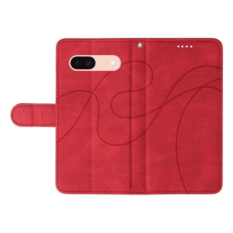 For Google Pixel 8a Phone Case Stand Leather Phone Cover with Imprinted Line Design