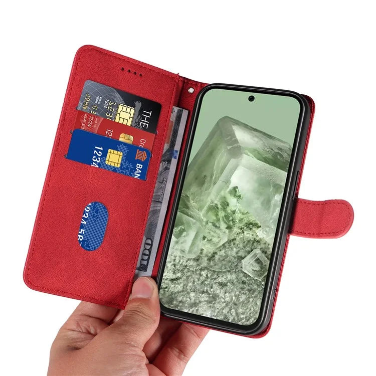 For Google Pixel 8a Phone Case Stand Leather Phone Cover with Imprinted Line Design