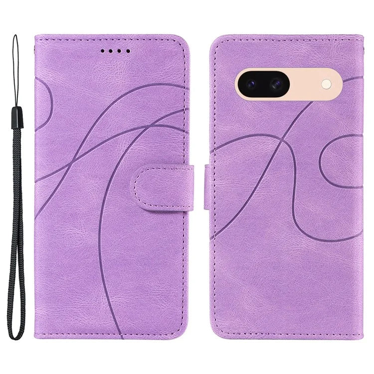 For Google Pixel 8a Phone Case Stand Leather Phone Cover with Imprinted Line Design