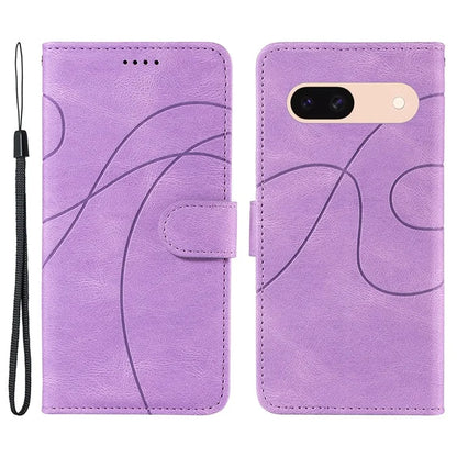 For Google Pixel 8a Phone Case Stand Leather Phone Cover with Imprinted Line Design