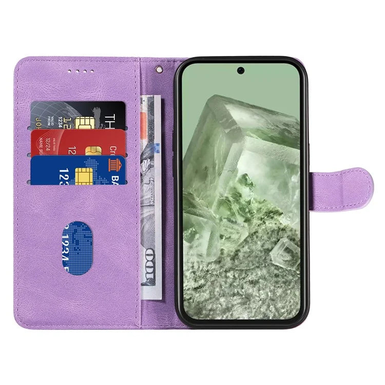 For Google Pixel 8a Phone Case Stand Leather Phone Cover with Imprinted Line Design