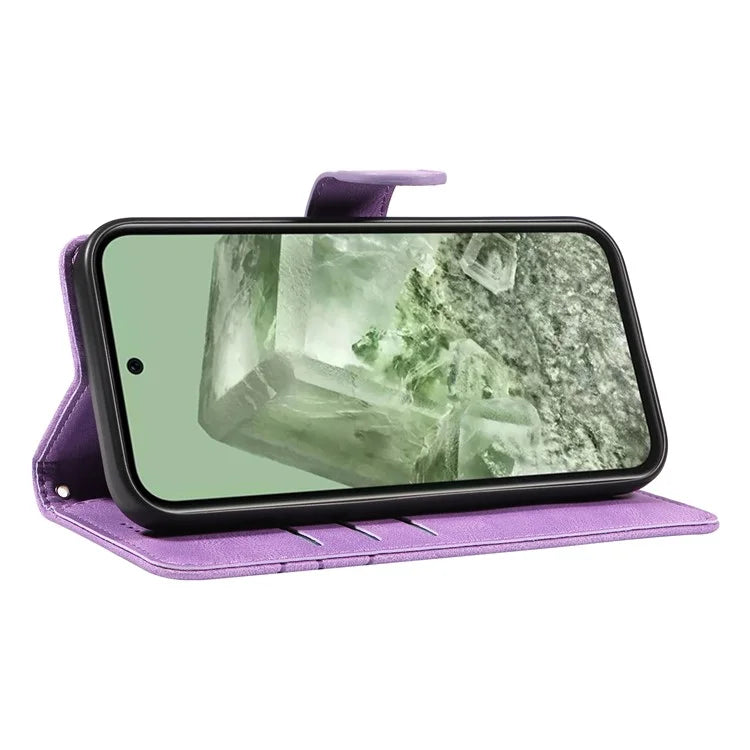 For Google Pixel 8a Phone Case Stand Leather Phone Cover with Imprinted Line Design