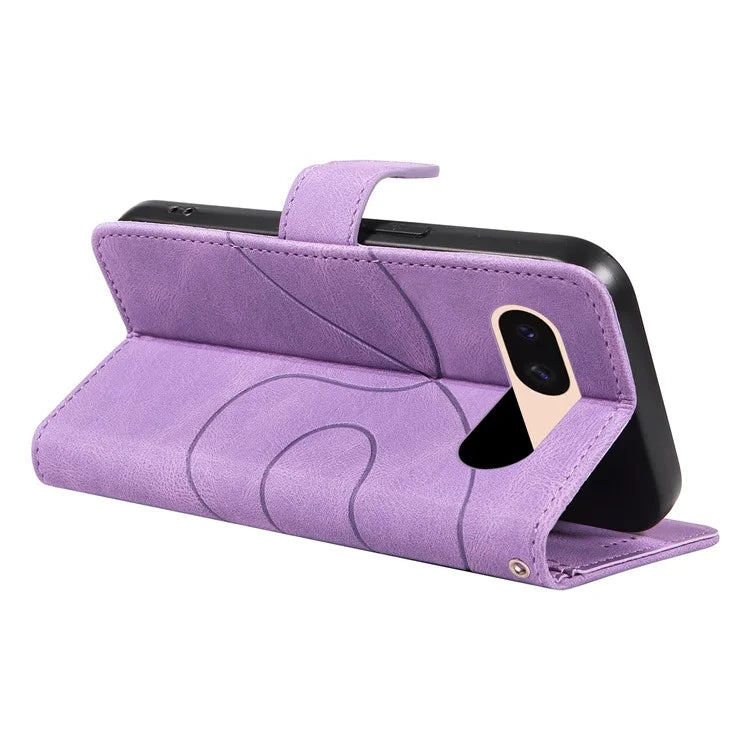 For Google Pixel 8a Phone Case Stand Leather Phone Cover with Imprinted Line Design