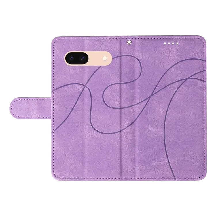 For Google Pixel 8a Phone Case Stand Leather Phone Cover with Imprinted Line Design