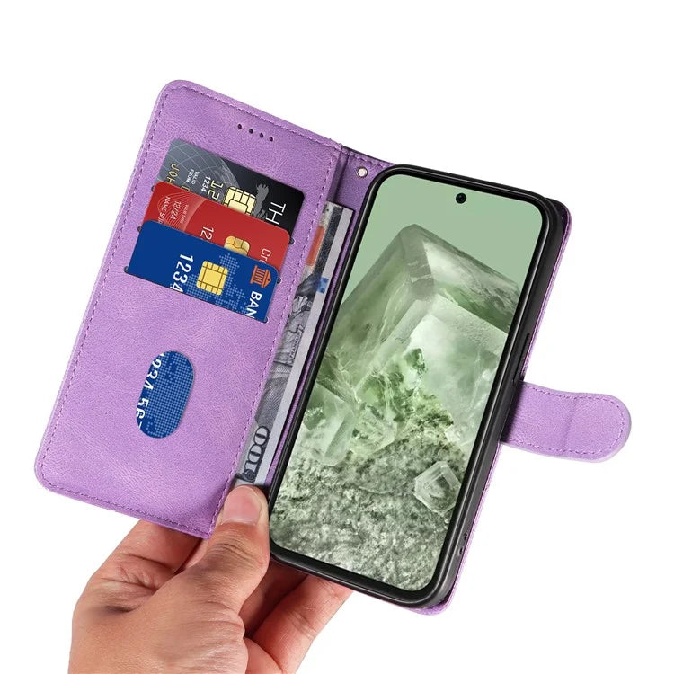 For Google Pixel 8a Phone Case Stand Leather Phone Cover with Imprinted Line Design