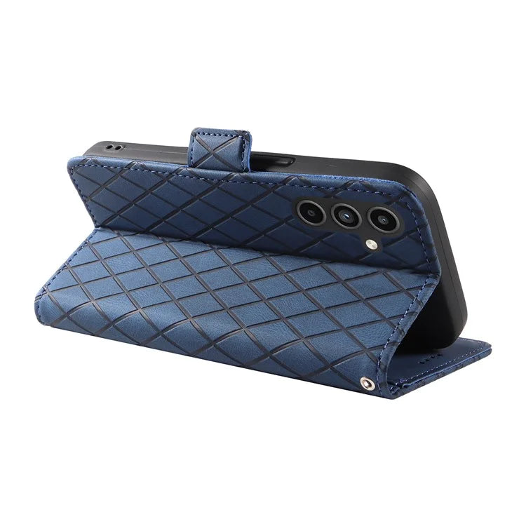 For Samsung Galaxy A15 5G Protective Case Rhombus Imprinted Leather Flip Phone Cover