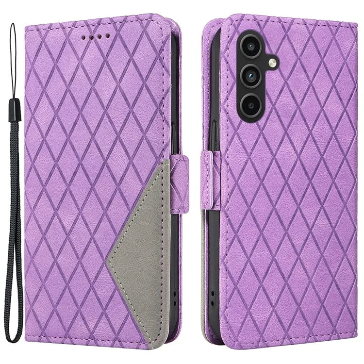 For Samsung Galaxy A15 5G Protective Case Rhombus Imprinted Leather Flip Phone Cover