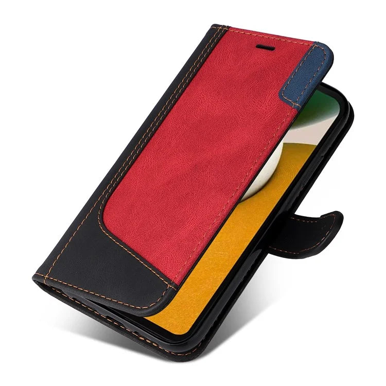 For Samsung Galaxy A15 5G Case Three-color Splicing Wallet Stand Phone Cover with Strap
