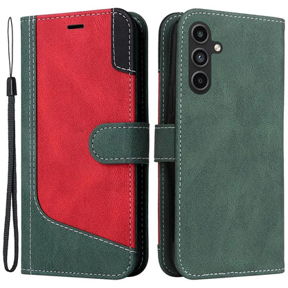 For Samsung Galaxy A15 5G Case Three-color Splicing Wallet Stand Phone Cover with Strap