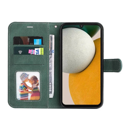 For Samsung Galaxy A15 5G Case Three-color Splicing Wallet Stand Phone Cover with Strap