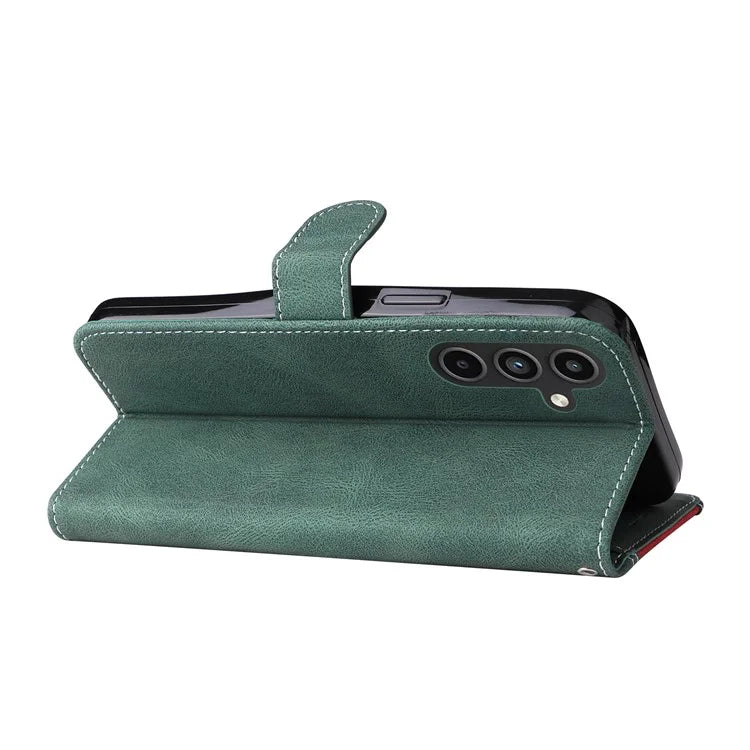 For Samsung Galaxy A15 5G Case Three-color Splicing Wallet Stand Phone Cover with Strap