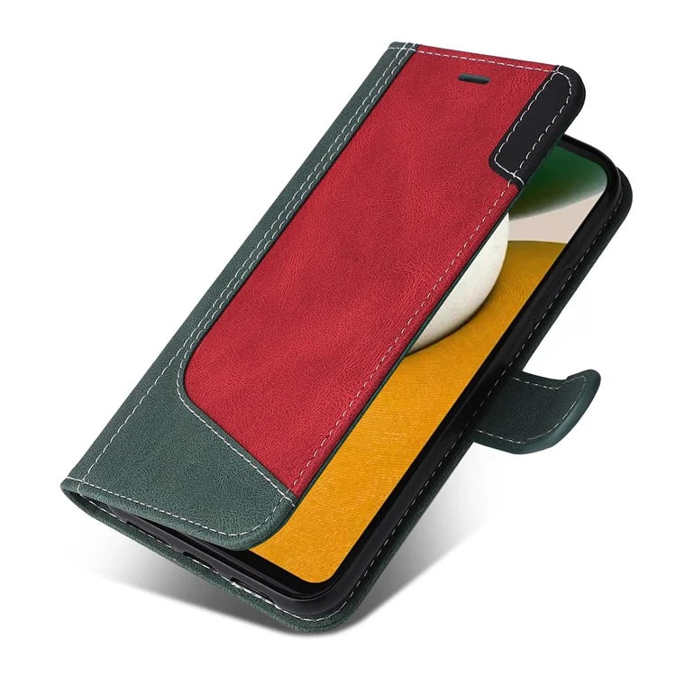 For Samsung Galaxy A15 5G Case Three-color Splicing Wallet Stand Phone Cover with Strap
