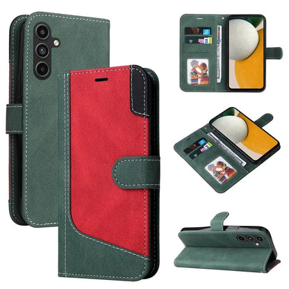 For Samsung Galaxy A15 5G Case Three-color Splicing Wallet Stand Phone Cover with Strap