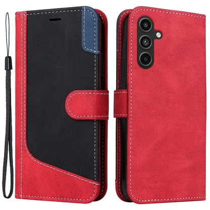 For Samsung Galaxy A15 5G Case Three-color Splicing Wallet Stand Phone Cover with Strap