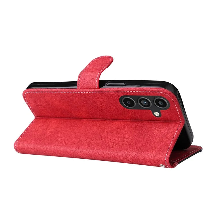 For Samsung Galaxy A15 5G Case Three-color Splicing Wallet Stand Phone Cover with Strap