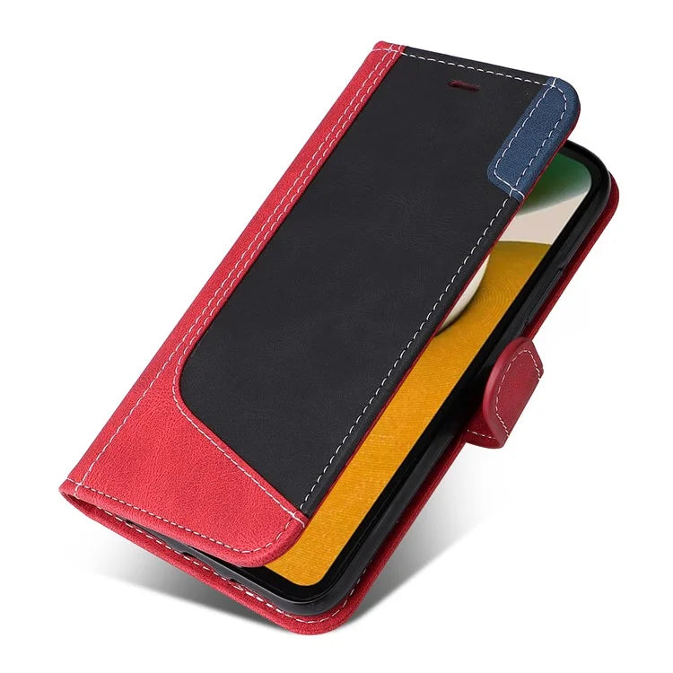 For Samsung Galaxy A15 5G Case Three-color Splicing Wallet Stand Phone Cover with Strap
