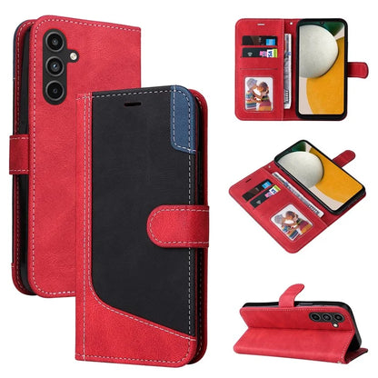 For Samsung Galaxy A15 5G Case Three-color Splicing Wallet Stand Phone Cover with Strap