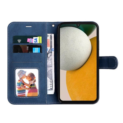 For Samsung Galaxy A15 5G Case Three-color Splicing Wallet Stand Phone Cover with Strap