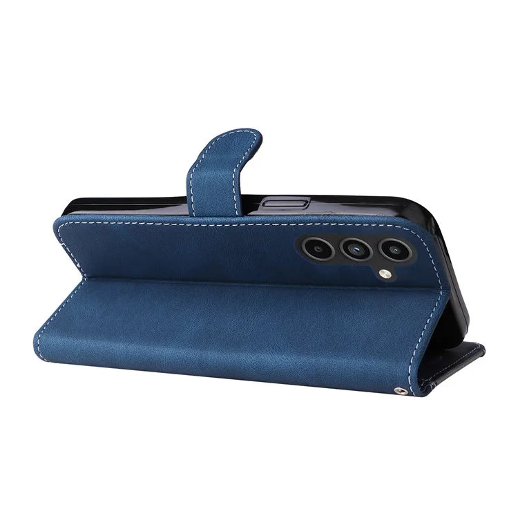 For Samsung Galaxy A15 5G Case Three-color Splicing Wallet Stand Phone Cover with Strap