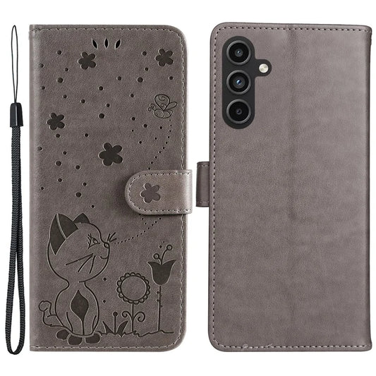 KT Imprinting Flower Series-4 For Samsung Galaxy A15 5G Case Cat Imprinted Wallet Phone Case