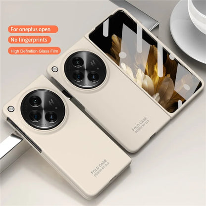 For OnePlus Open Case PC Folding Phone Cover with Tempered Glass Film