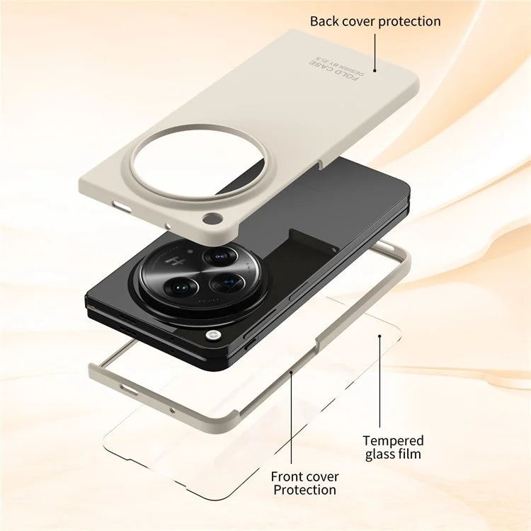 For OnePlus Open Case PC Folding Phone Cover with Tempered Glass Film