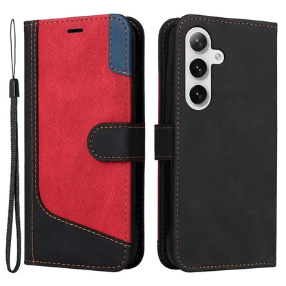 For Samsung Galaxy S24+ Case Three-color Splicing Wallet Phone Cover with Strap