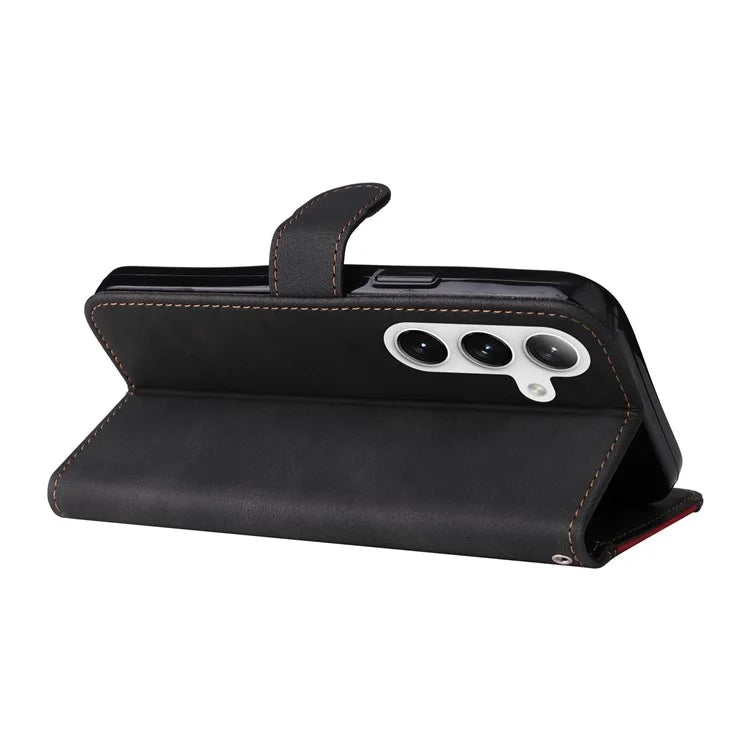 For Samsung Galaxy S24+ Case Three-color Splicing Wallet Phone Cover with Strap