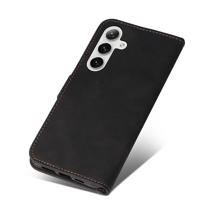 For Samsung Galaxy S24+ Case Three-color Splicing Wallet Phone Cover with Strap