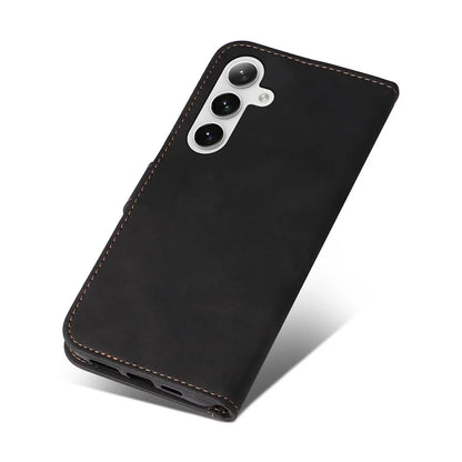 For Samsung Galaxy S24+ Case Three-color Splicing Wallet Phone Cover with Strap