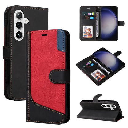 For Samsung Galaxy S24+ Case Three-color Splicing Wallet Phone Cover with Strap