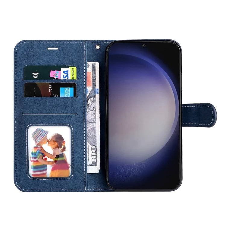 For Samsung Galaxy S24+ Case Three-color Splicing Wallet Phone Cover with Strap